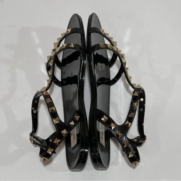 Valentino Garavani Rockstud Flat Sandals - Black - Size 39 - Picture 10 of 14